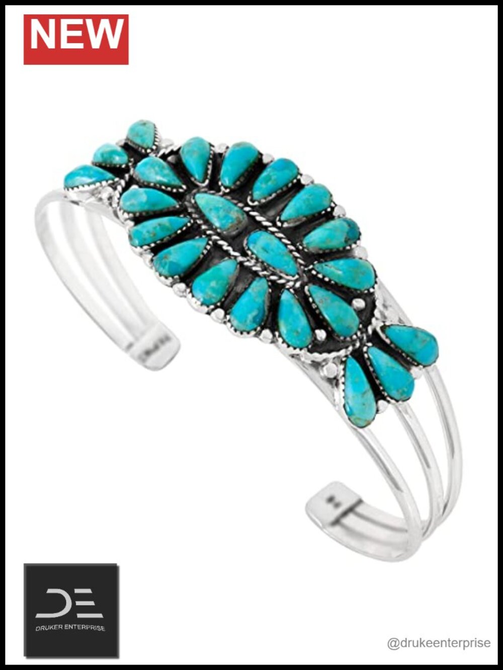 925 Sterling Silver Turquoise Cuff Bracelet Gemstone Handmade Southwest Style